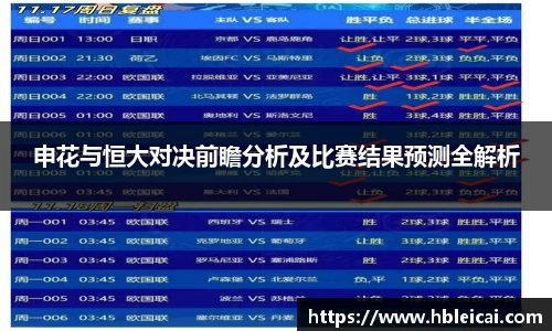 申花与恒大对决前瞻分析及比赛结果预测全解析